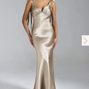 Satin Maxi Slip Dress in Champagne with Tie Straps